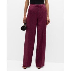 L'Agence Livvy Houndstooth Wool Blend Straight Trousers Pink Black NWT Size 12